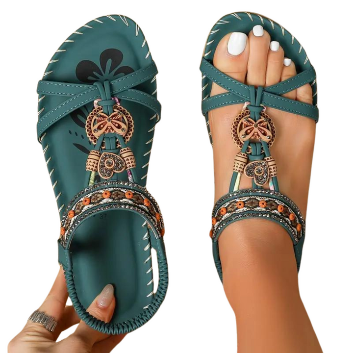 Echoarchiv | Flache Sandalen Boho Strass Schmetterling