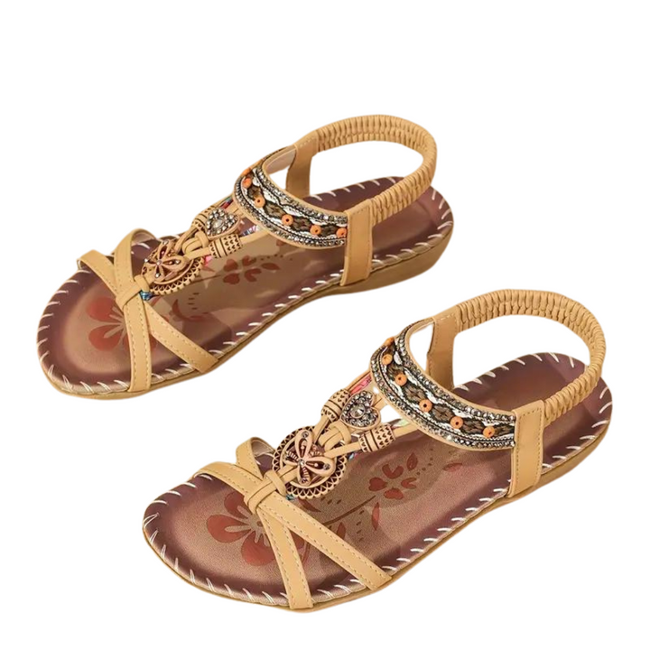 Echoarchiv | Flache Sandalen Boho Strass Schmetterling