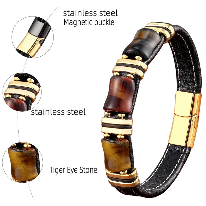 Echoarchiv | Tigerauge Naturstein Lederarmband