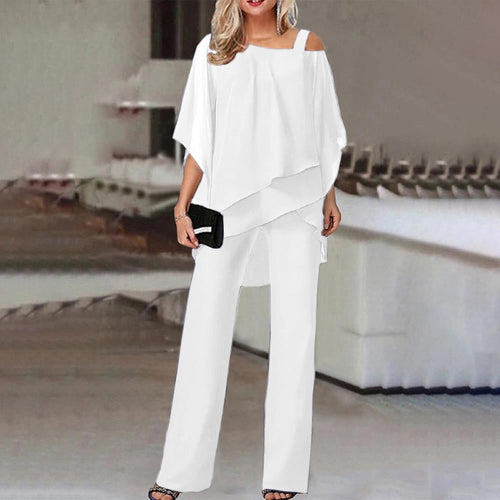 Echoarchiv | Damen Zweiteiler Satz Eleganter Jumpsuit mit Cold Shoulder Bluse