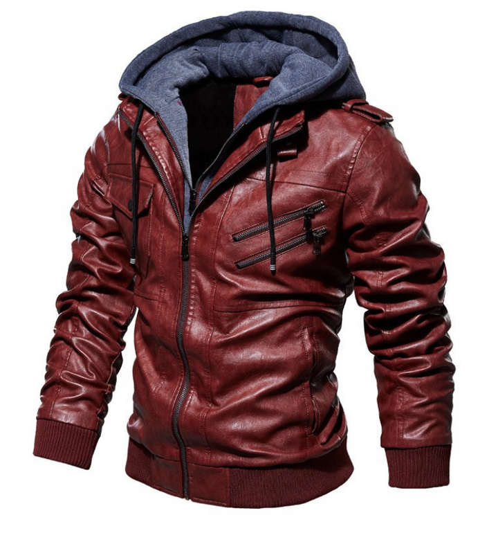 Premium Herren Lederjacke Mit Kapuze