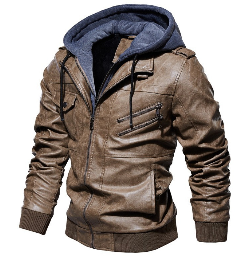 Premium Herren Lederjacke Mit Kapuze – Valtoré