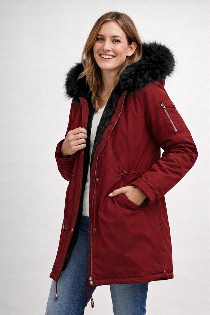 Echoarchiv | Damen Parka Fellkapuze Fleecefutter