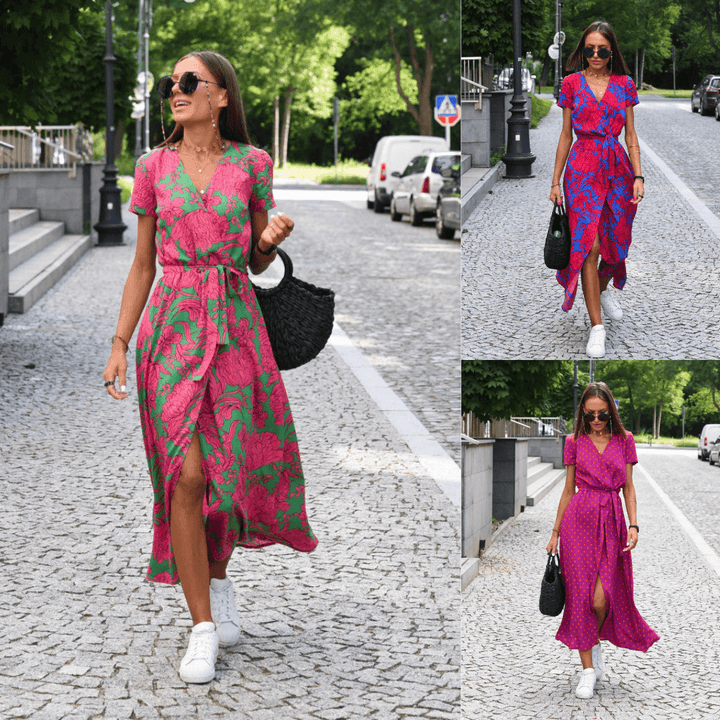Echoarchiv | Kurzarm V-Ausschnitt Sommerkleid Maxikleid