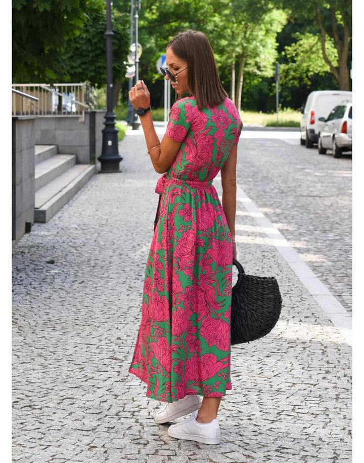 Echoarchiv | Kurzarm V-Ausschnitt Sommerkleid Maxikleid