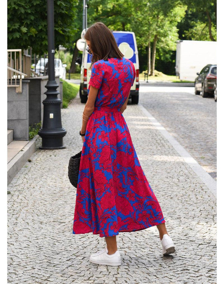 Echoarchiv | Kurzarm V-Ausschnitt Sommerkleid Maxikleid