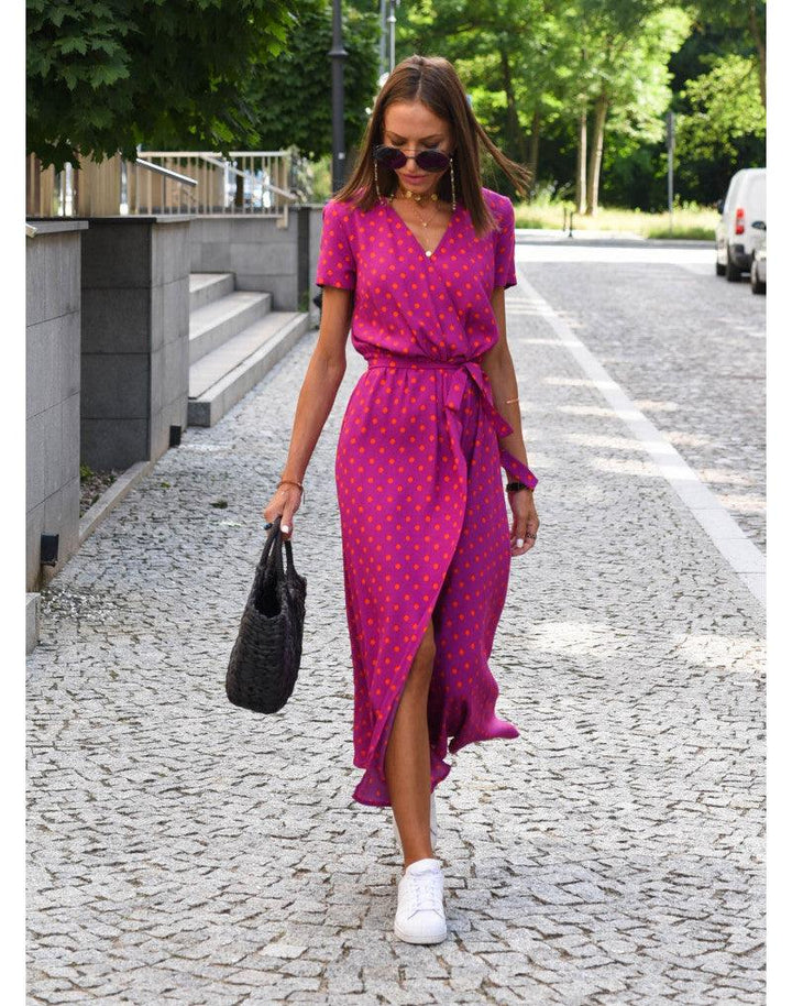 Echoarchiv | Kurzarm V-Ausschnitt Sommerkleid Maxikleid