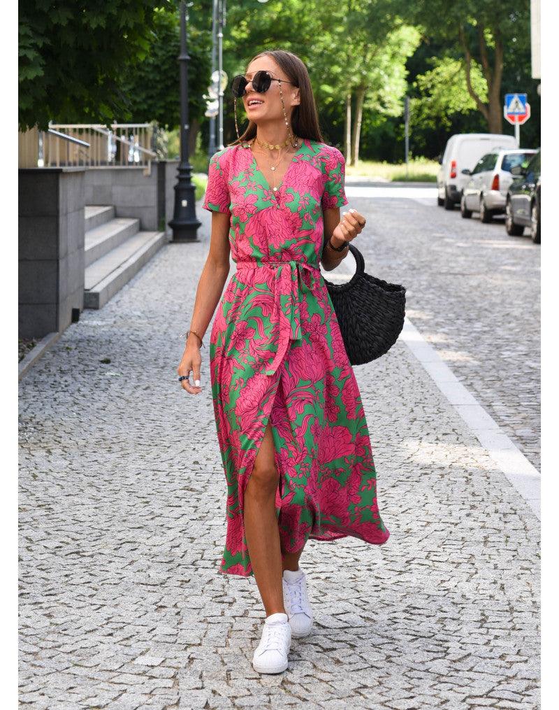 Echoarchiv | Kurzarm V-Ausschnitt Sommerkleid Maxikleid