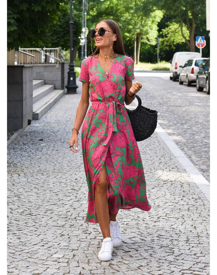 Echoarchiv | Kurzarm V-Ausschnitt Sommerkleid Maxikleid