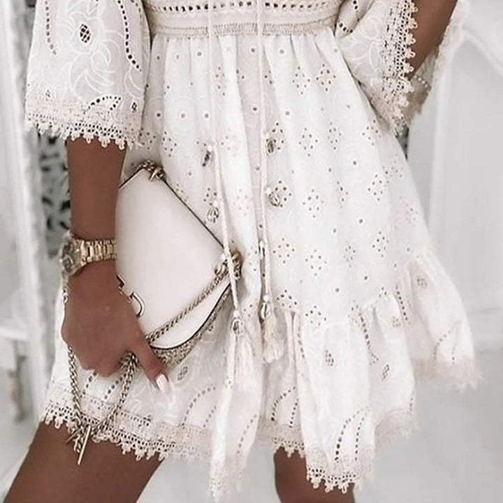 Echoarchiv | Boho-Spitzenbesticktes Kleid mit Ausladenden Ärmeln für Damen