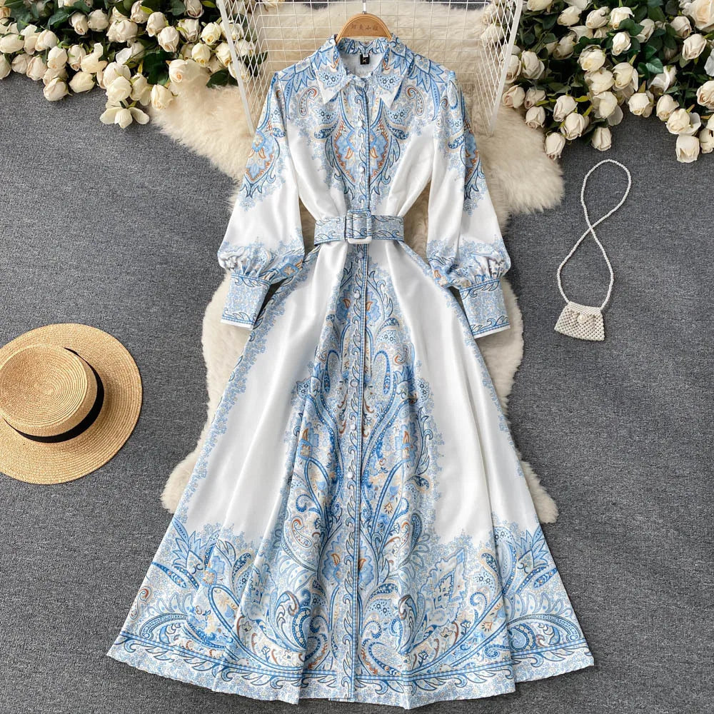 A-Linienkleid mit Gürtel und Blumenmuster