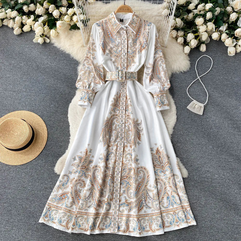 A-Linienkleid mit Gürtel und Blumenmuster