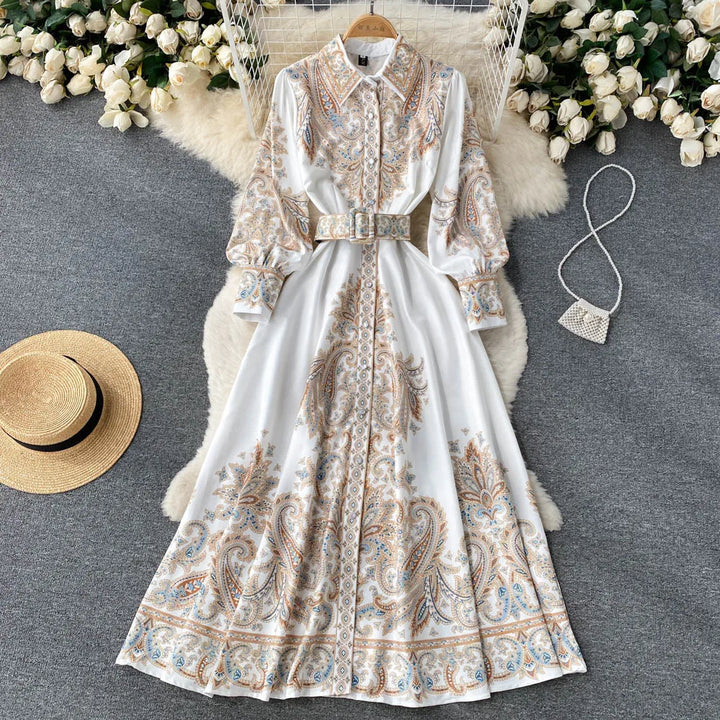A-Linienkleid mit Gürtel und Blumenmuster