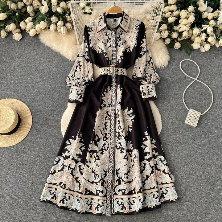 A-Linienkleid mit Gürtel und Blumenmuster