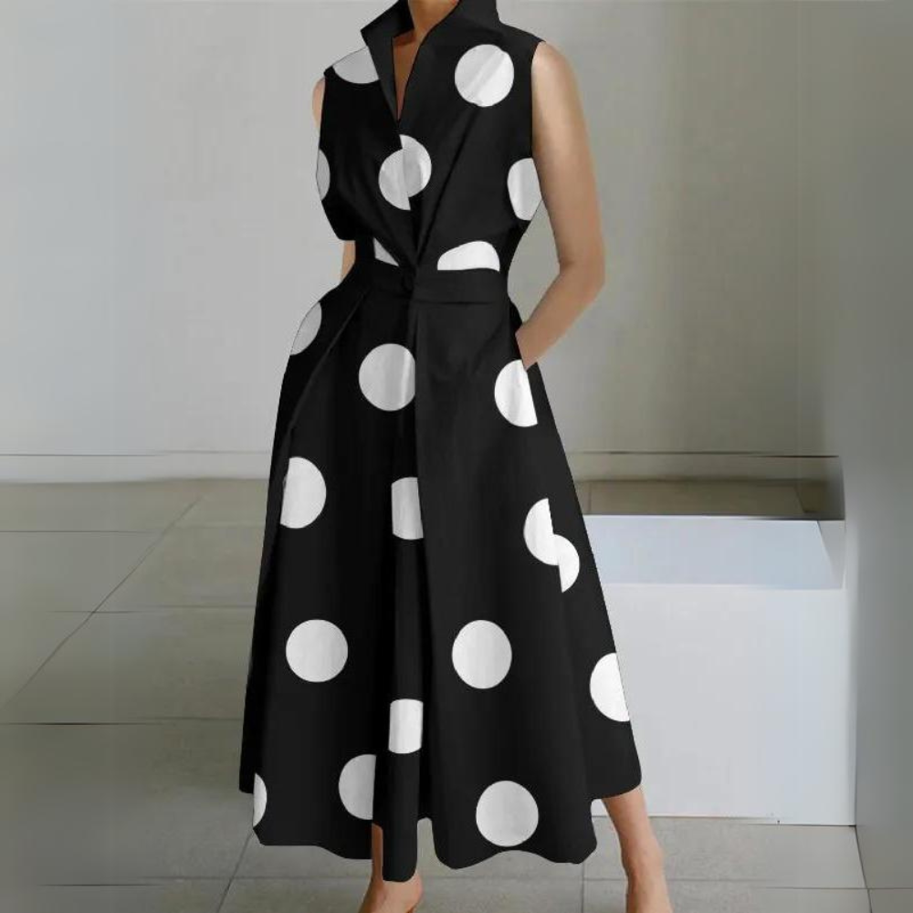 Echoarchiv | Ärmelloses Polka-Dot Midi-Kleid