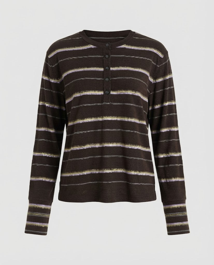 Damen Fein gestreiftes Henley-Longsleeve aus weichem Baumwollmix Echo Archiv