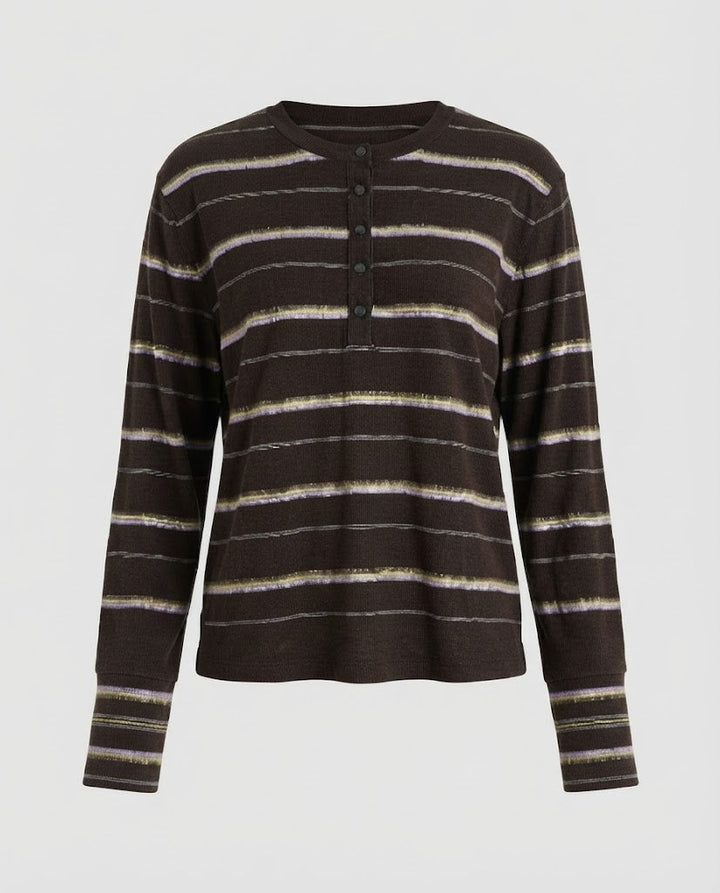 Damen Fein gestreiftes Henley-Longsleeve aus weichem Baumwollmix Echo Archiv