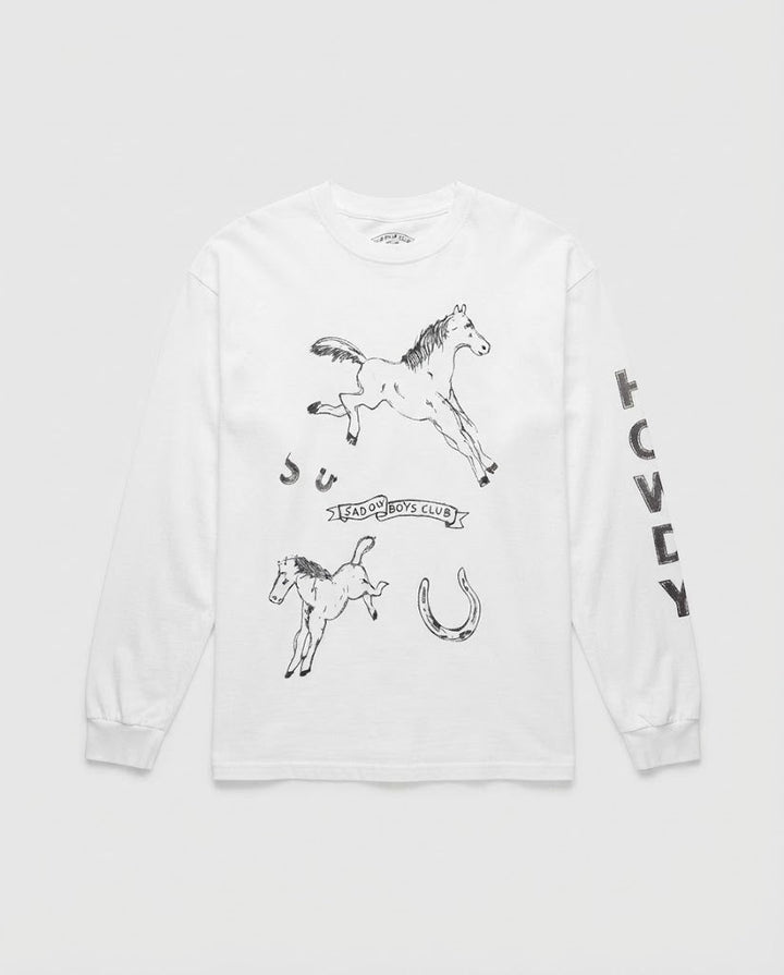 Damen Langärmeliges Oversize-Print-Shirt mit Western-Horse-Illustration Echo Archiv