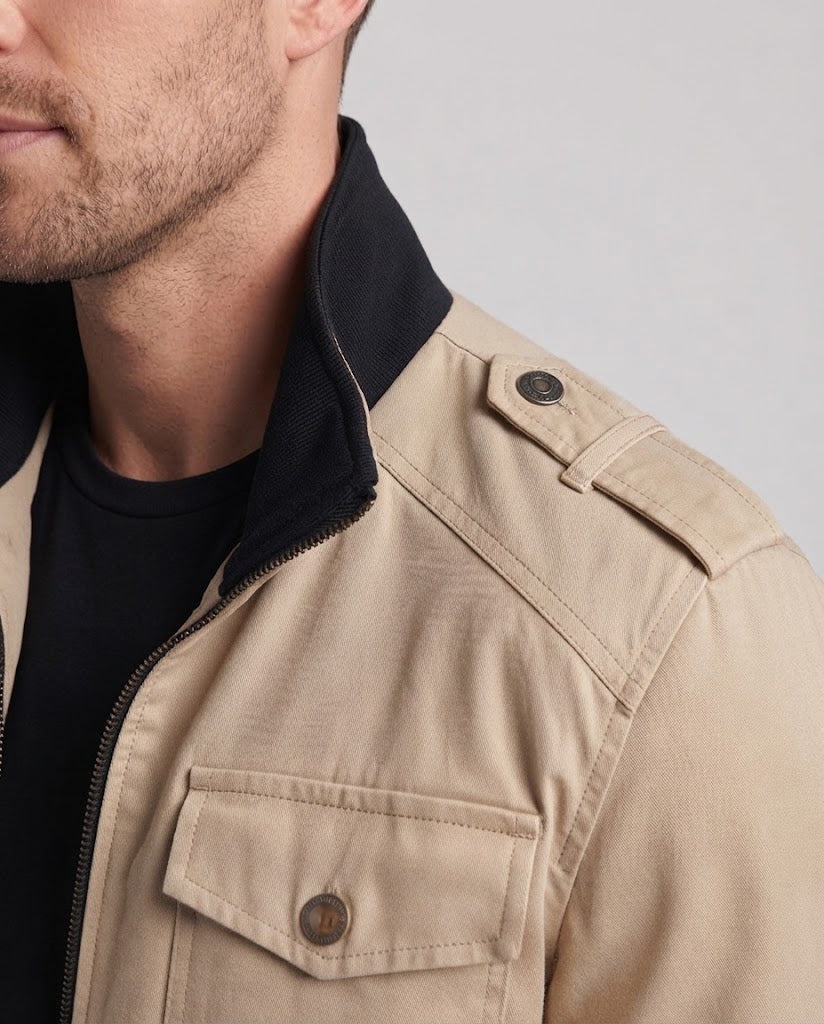Männer Feldjacke mit Stehkragen, karierter Futter und Schulterklappen Echoarchiv