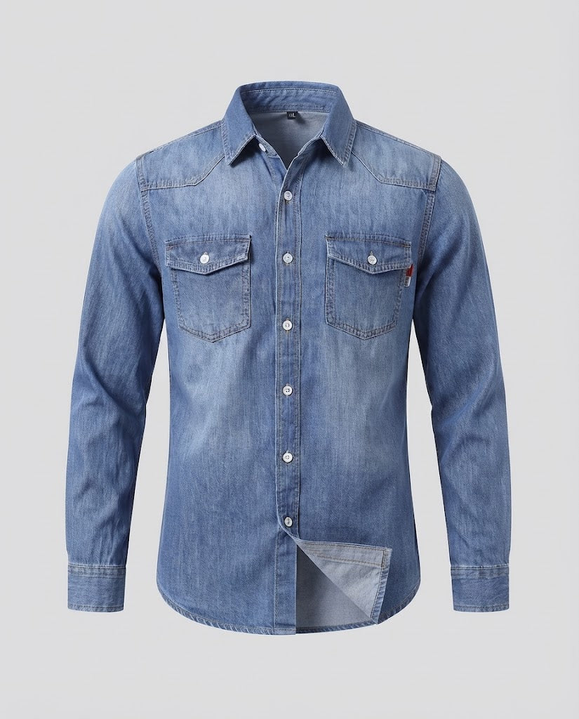 Herren robuste Denim-Hemdjacke mit aufgesetzten Brusttaschen Echo Archiv