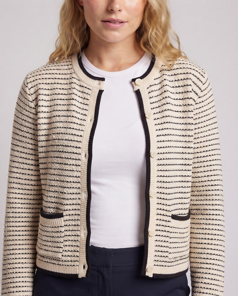 Damen Kurzgeschnittene Strickjacke mit Kontrastbündchen und aufgesetzten Taschen Echo Archiv