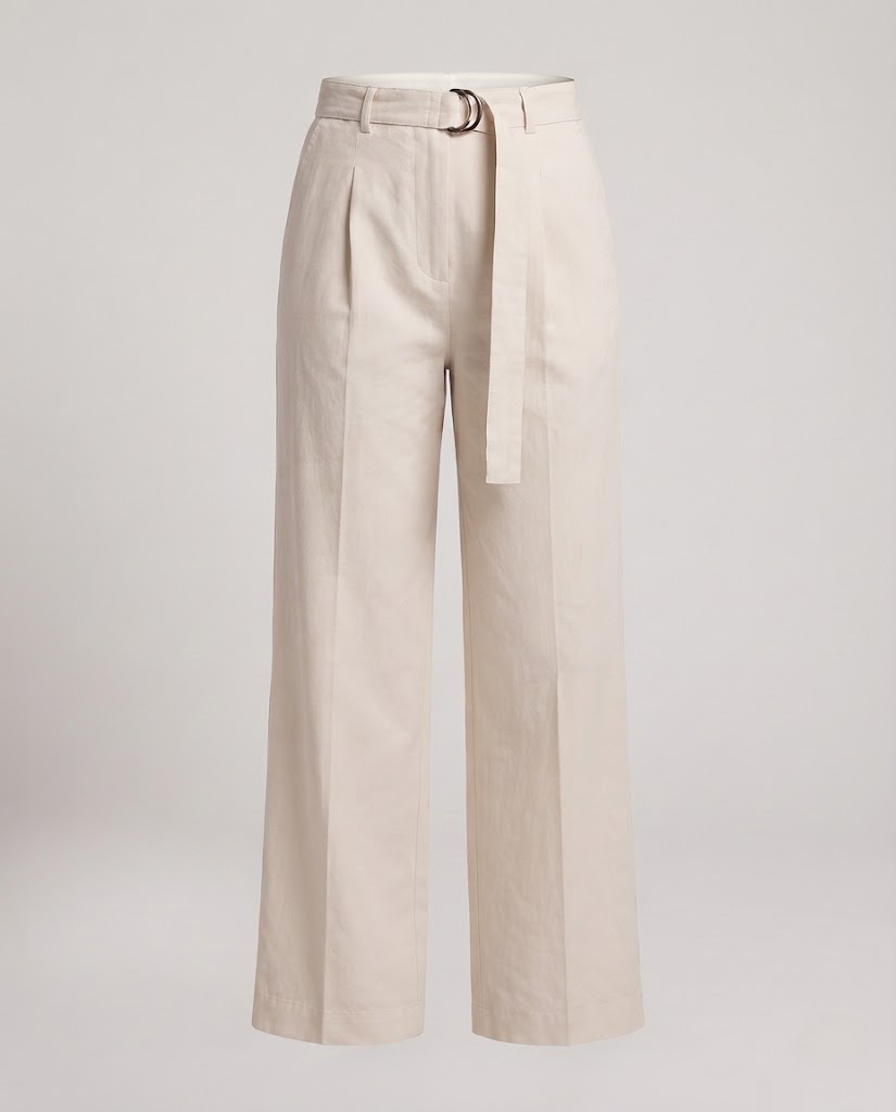 Damen Hochtaillierte weite Chinohose mit Bundfalten und Stoffgürtel Echo Archiv