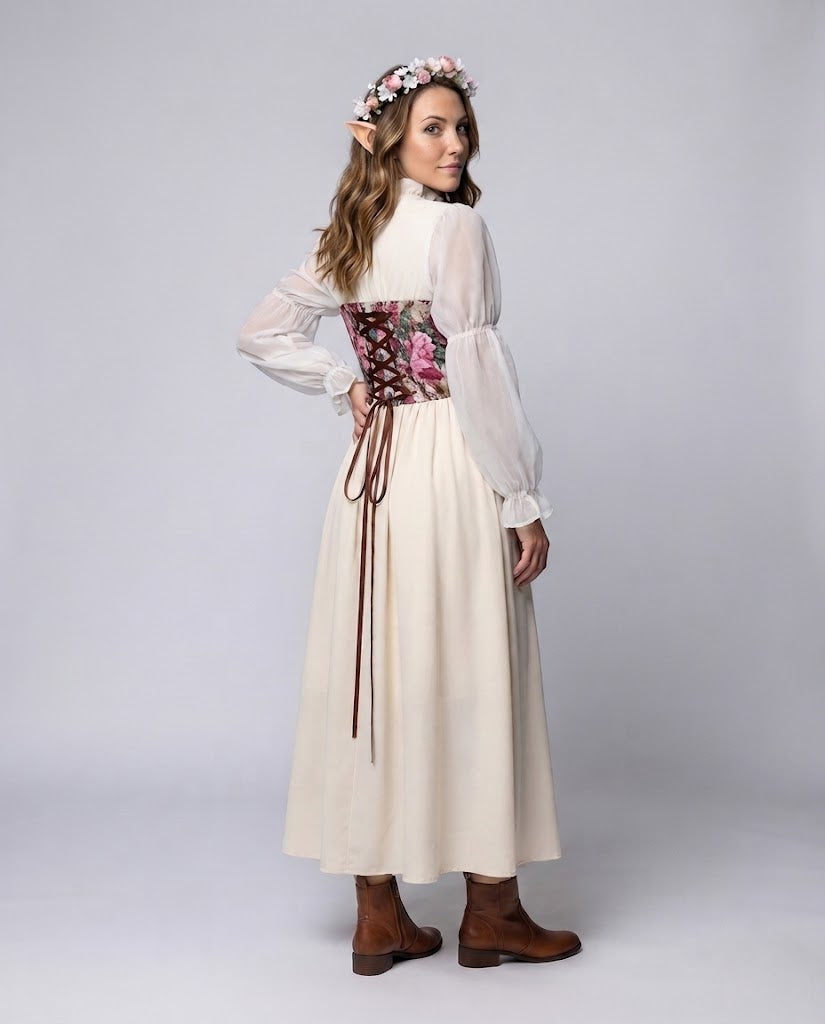 Damen romantisches Maxikleid mit floralem Design und transparenten Puffärmeln Echo Archiv