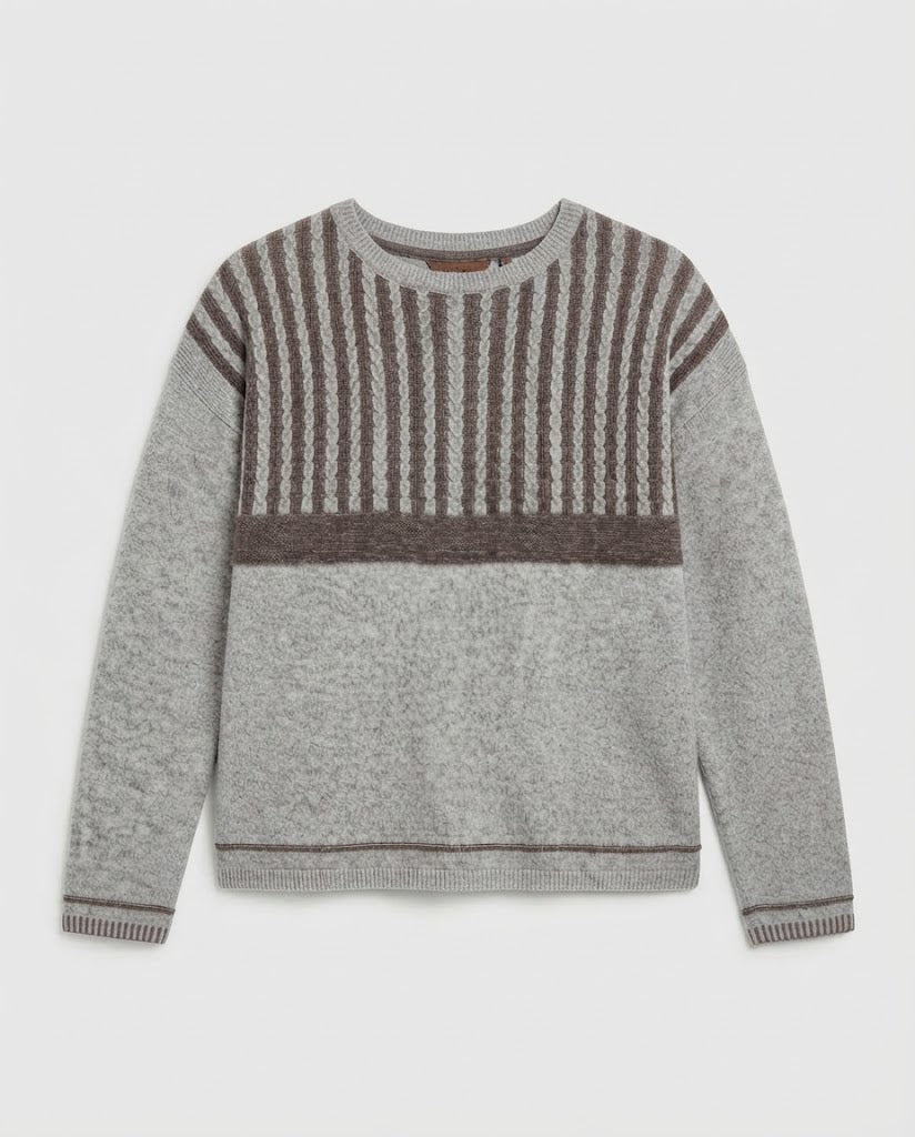 Damen Feinstrickpullover mit Zopfstruktur und kontrastierender Passe Echoarchiv