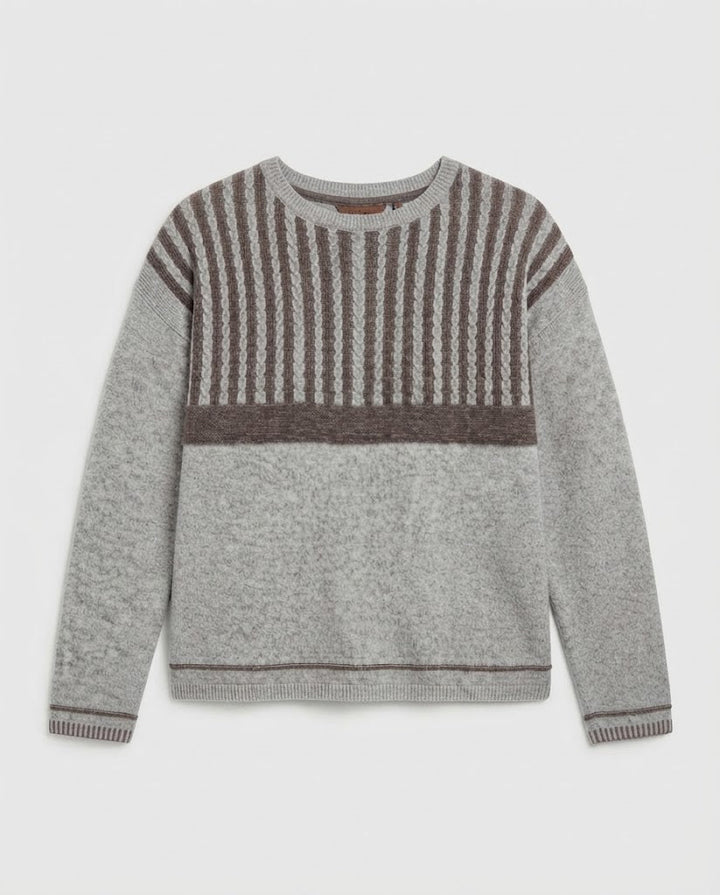Damen Feinstrickpullover mit Zopfstruktur und kontrastierender Passe Echoarchiv