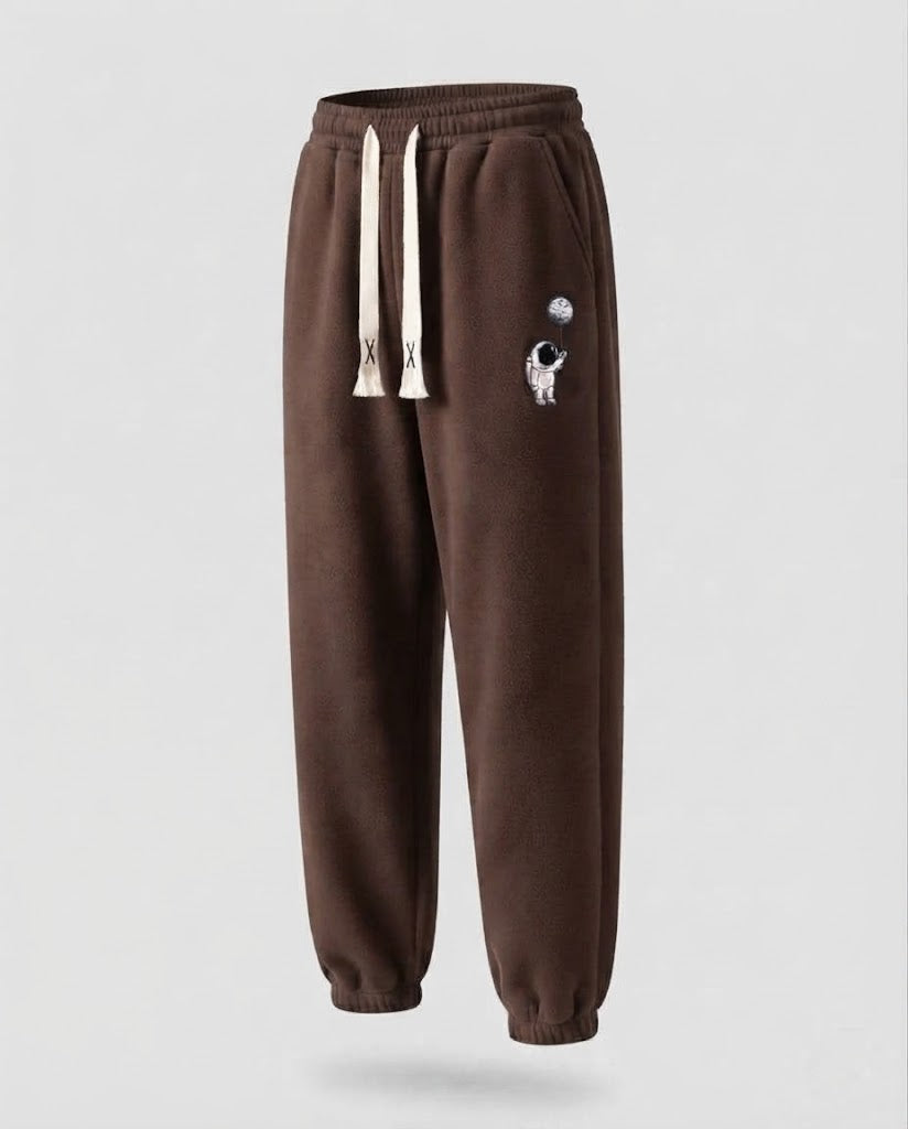 Herren gefütterte Fleece Jogginghose mit Kordelzug, elastischen Bündchen und Astronauten Druck Echoarchiv