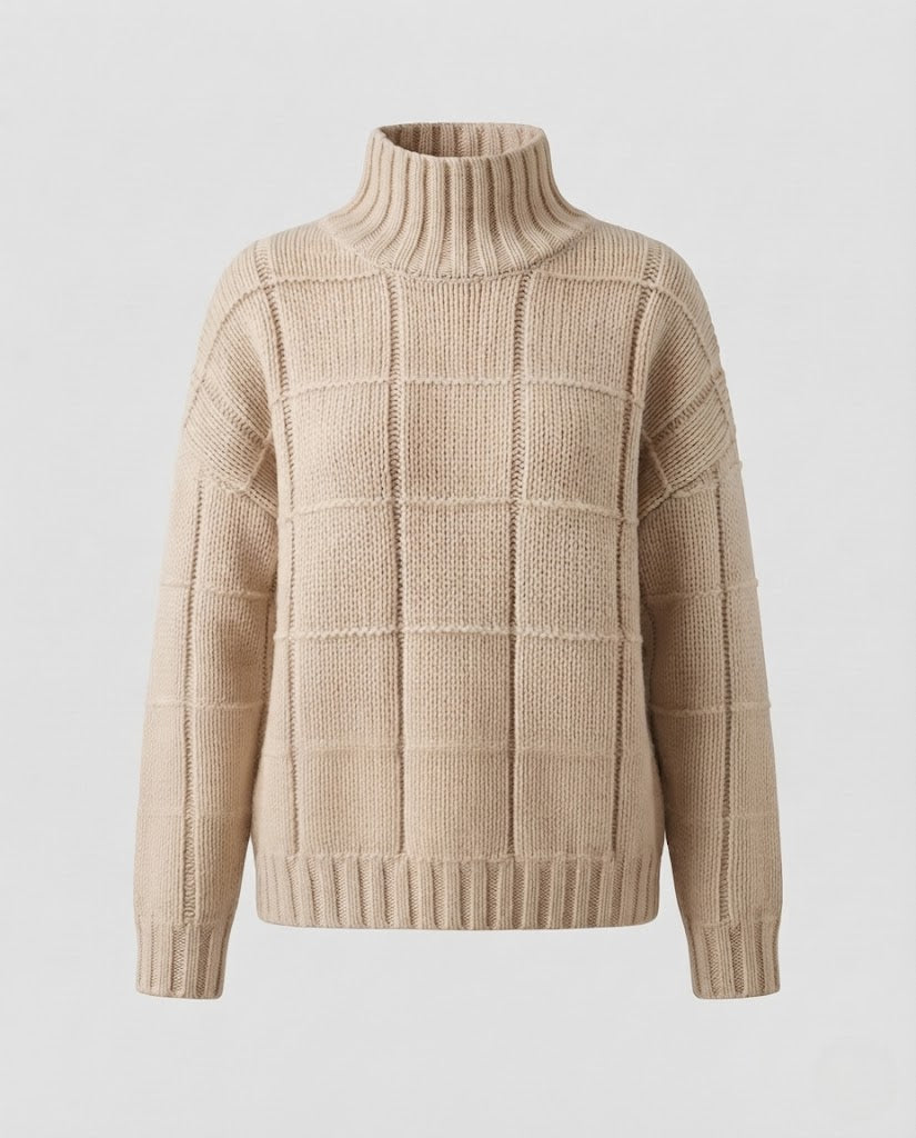 Damen Karierter Feinstrick-Mockneckpullover mit kastiger Oversize-Silhouette Echoarchiv