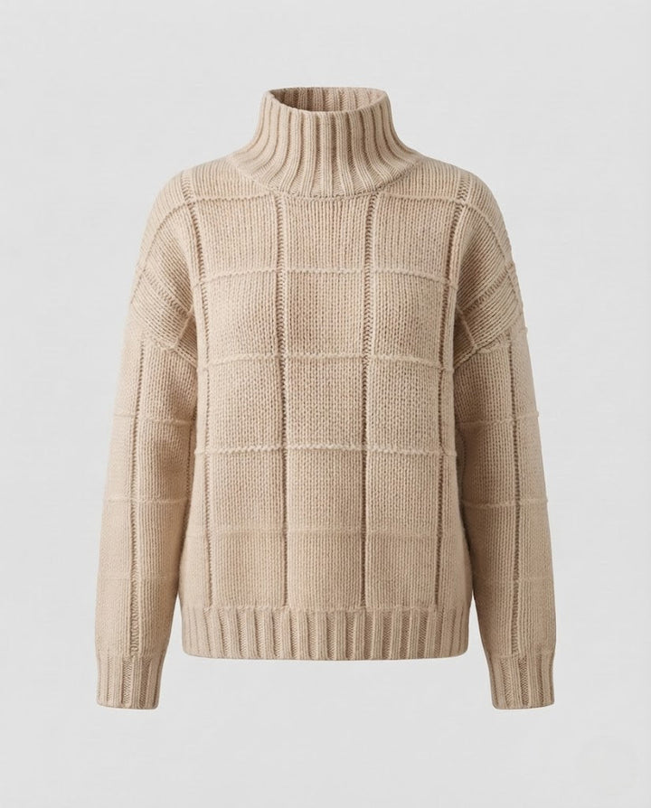 Damen Karierter Feinstrick-Mockneckpullover mit kastiger Oversize-Silhouette Echoarchiv
