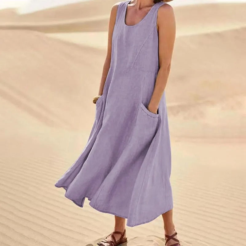 Echoarchiv - Leinen-Baumwoll-Ärmelloses Kleid für Frauen