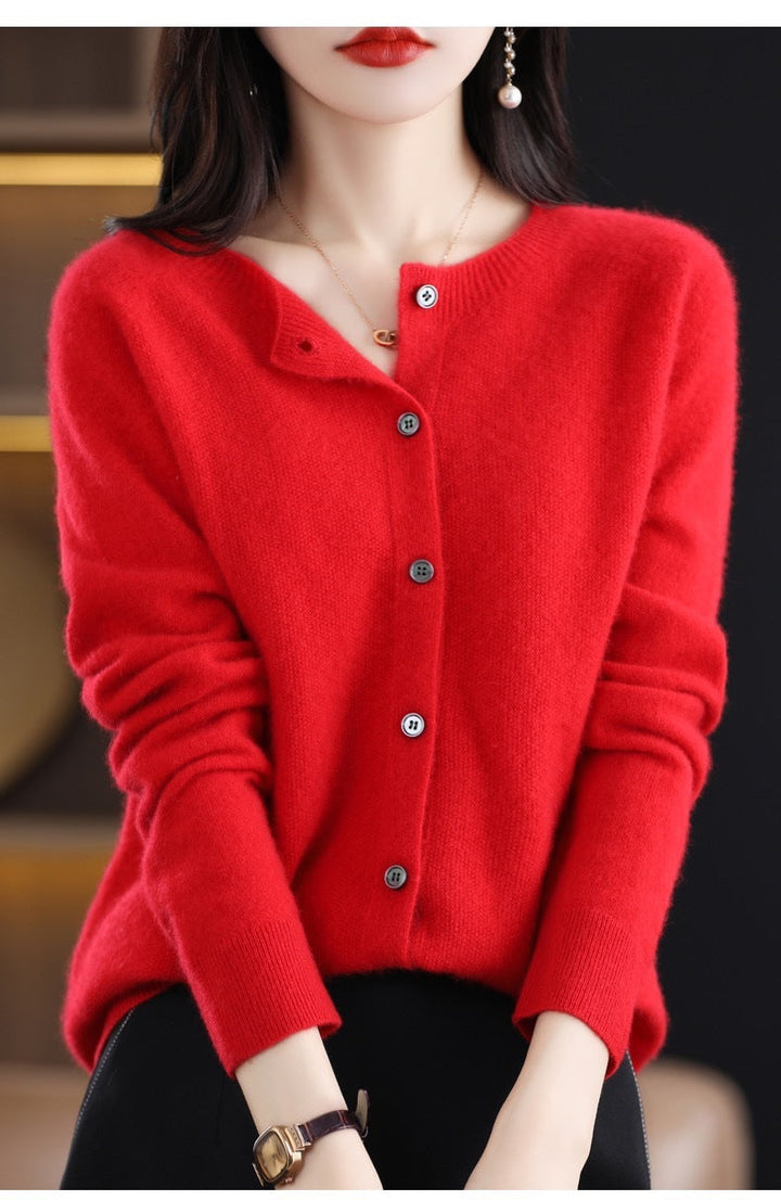 Echoarchiv | Merino Wollstrickjacke mit Rundhalsausschnitt und Langen Ärmeln