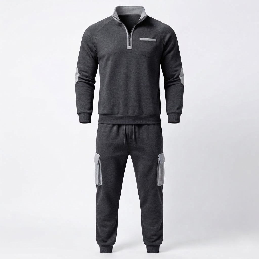 Herren Cargo Jogger Set mit Halb-Zip Sweatshirt, elastischem Taillenband und Klappentaschen Echoarchiv