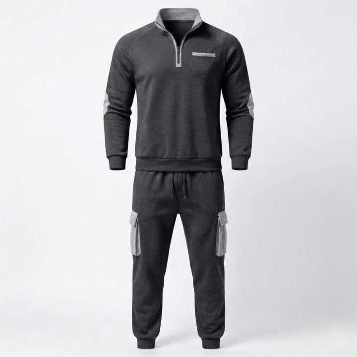 Herren Cargo Jogger Set mit Halb-Zip Sweatshirt, elastischem Taillenband und Klappentaschen Echoarchiv