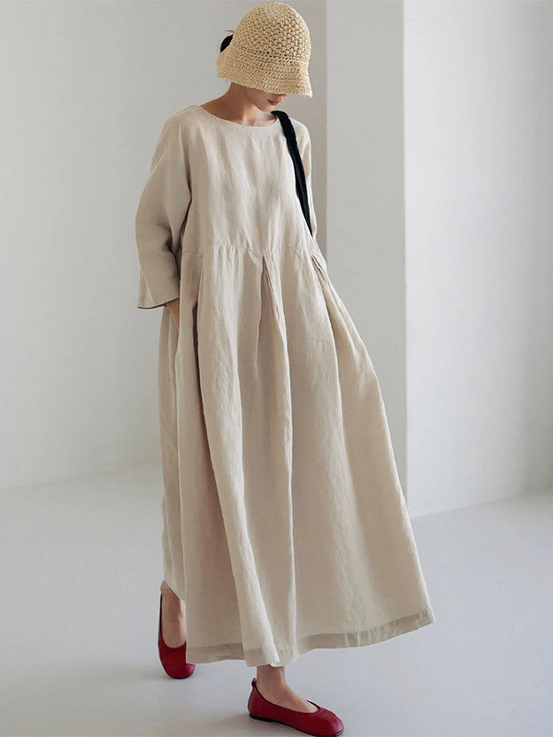 Echoarchiv | Lockeres Leinenkleid mit Seitentaschen