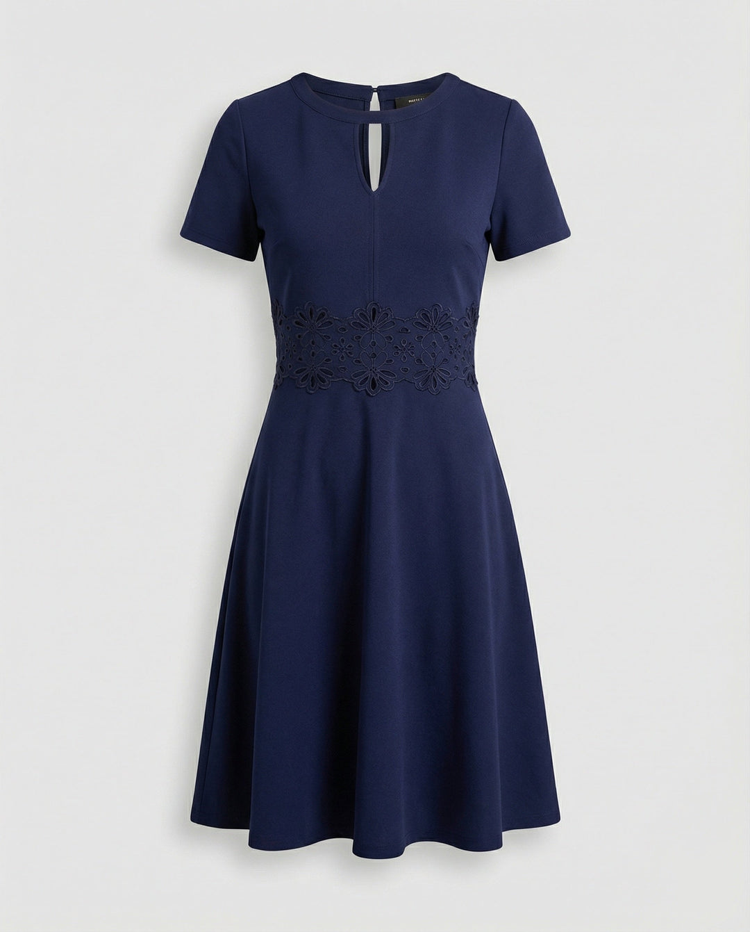 Blaues Kleid mit Kontrastierender Spitze und Akzentuierter Taille