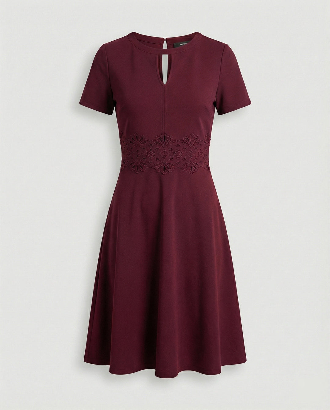 Blaues Kleid mit Kontrastierender Spitze und Akzentuierter Taille