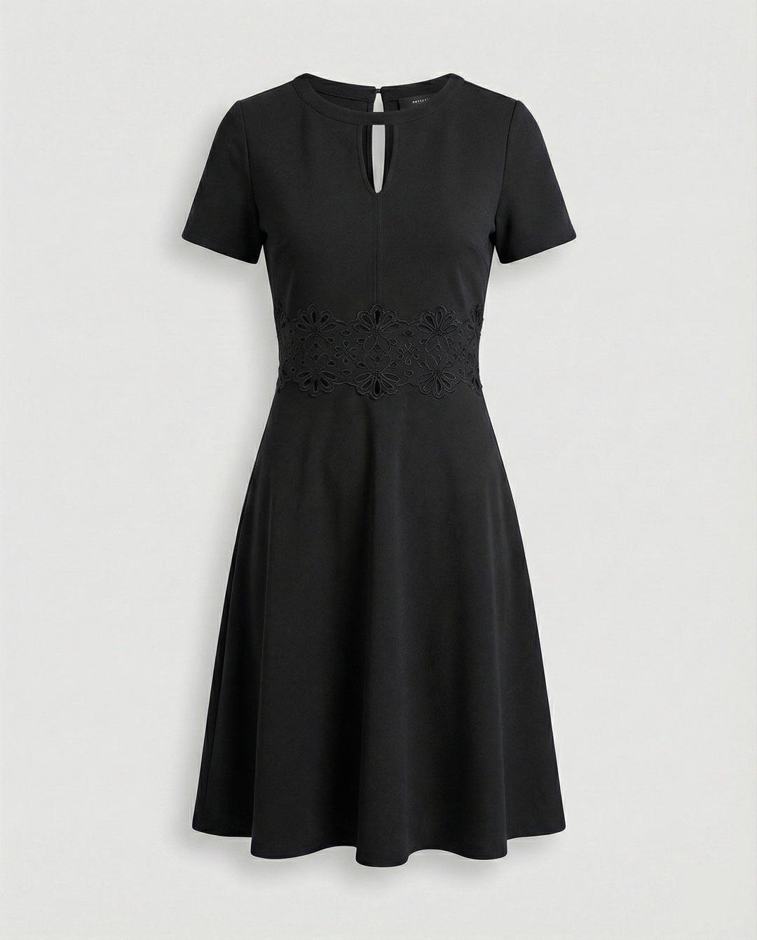 Blaues Kleid mit Kontrastierender Spitze und Akzentuierter Taille