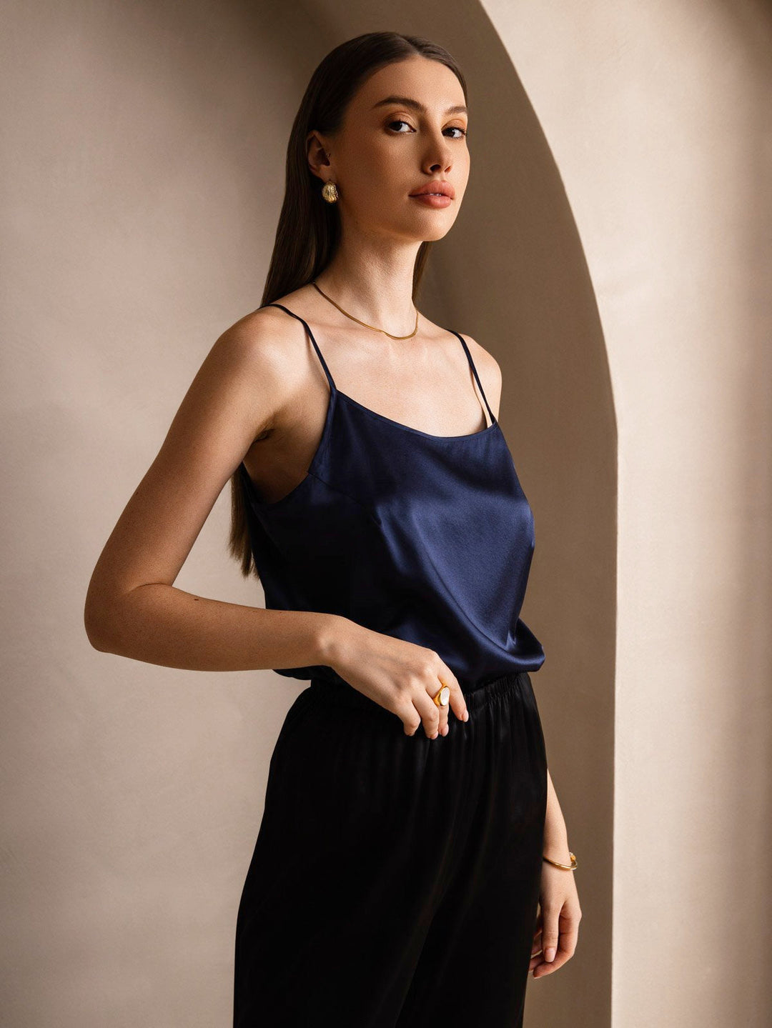 Echoarchiv | Seide Entspannt Spaghettiträger Camisole Top