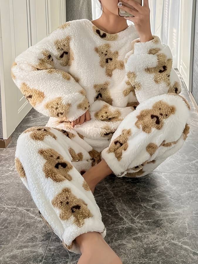 Echoarchiv - Bequemes weißes Bärenmotiv LoungewEchoarchivr-Set für Damen