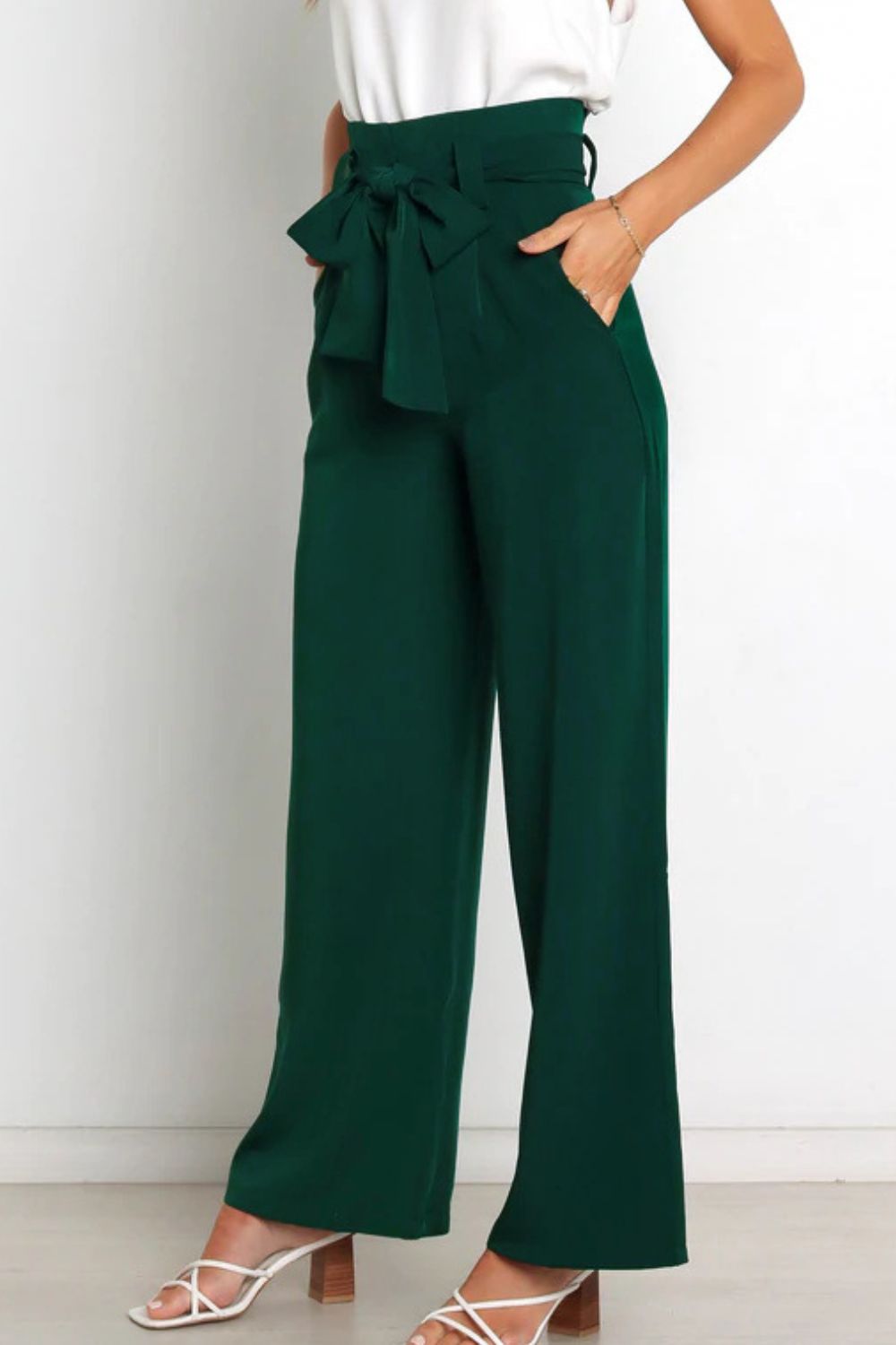 Hohe Taille Paperbag Hose mit Schleifendetail – Avélisse