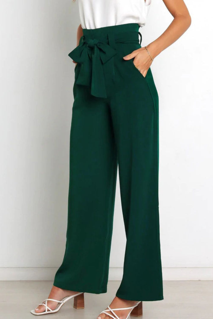 Hohe Taille Paperbag Hose mit Schleifendetail – Avélisse