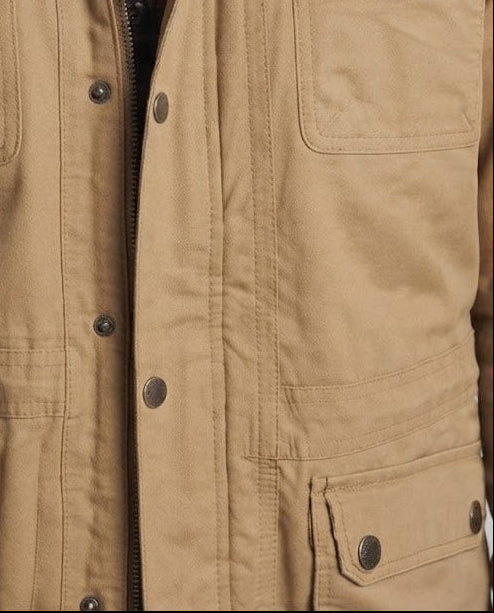 Herren warmer Canvas-Parka mit Teddyfutter Kapuze und Mehrfachtaschen Echoarchiv