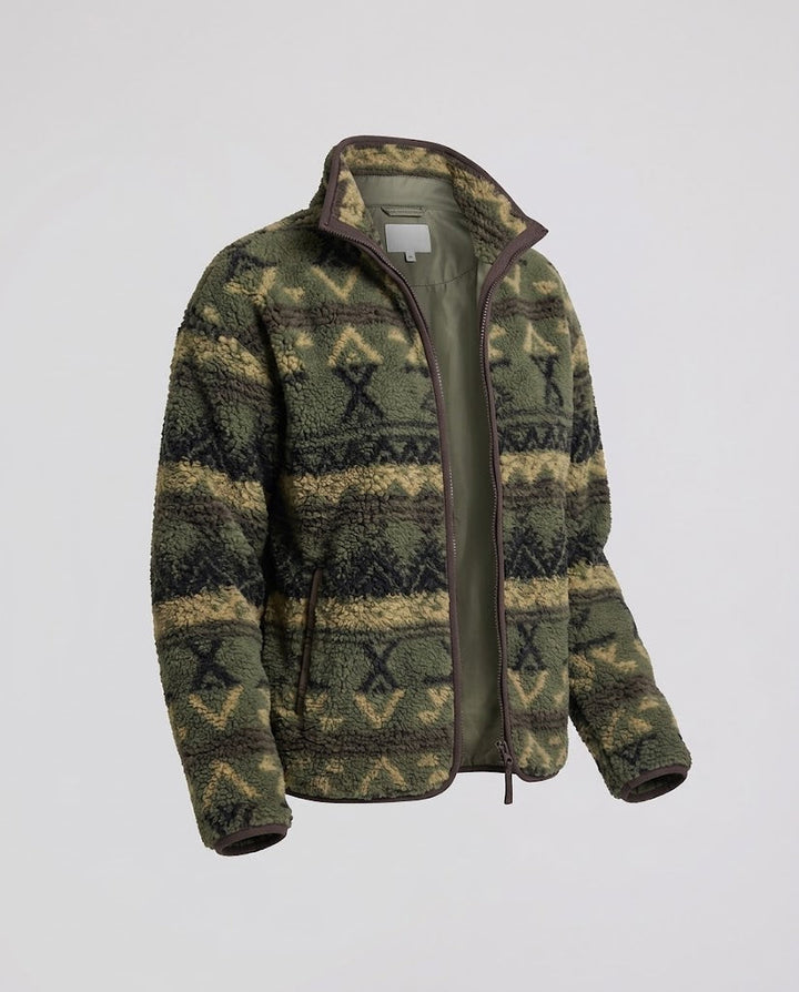 Damen Gemusterte Teddyfleece Jacke mit Kapuze und Reißverschluss Echo Archiv