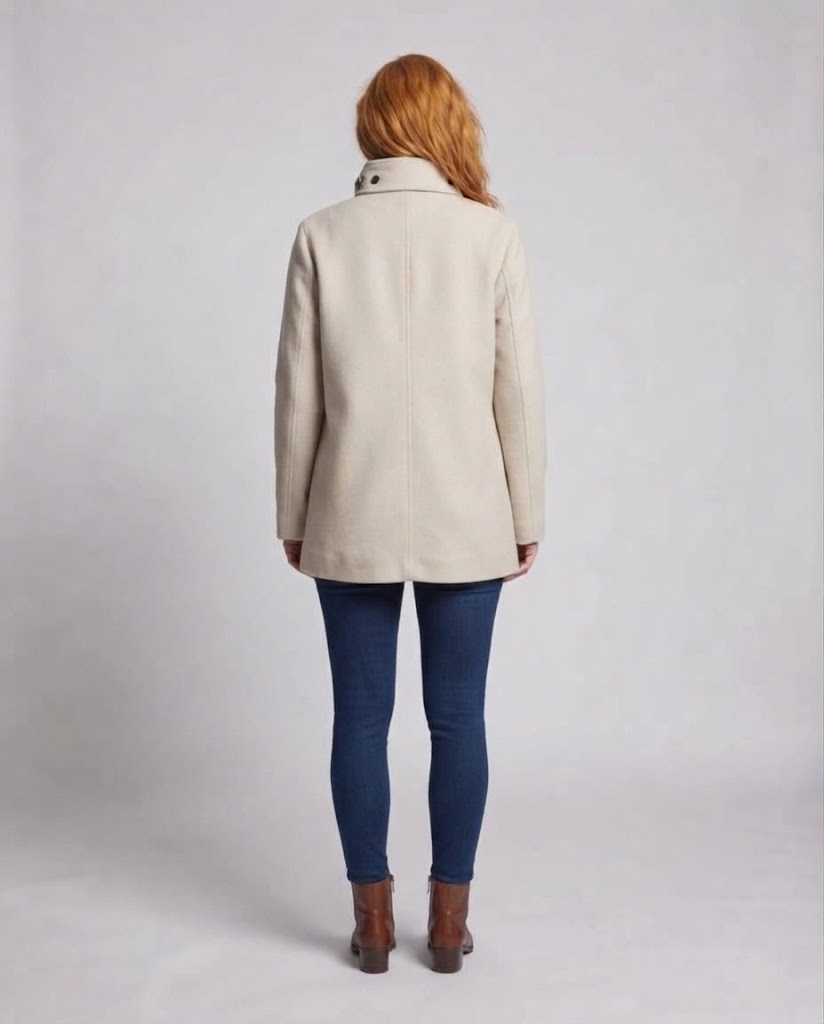 Damen Kurz geschnittener Wollmix-Boxy-Mantel mit Stehkragen, übergroßen Knöpfen und Pattentaschen Echo Archiv