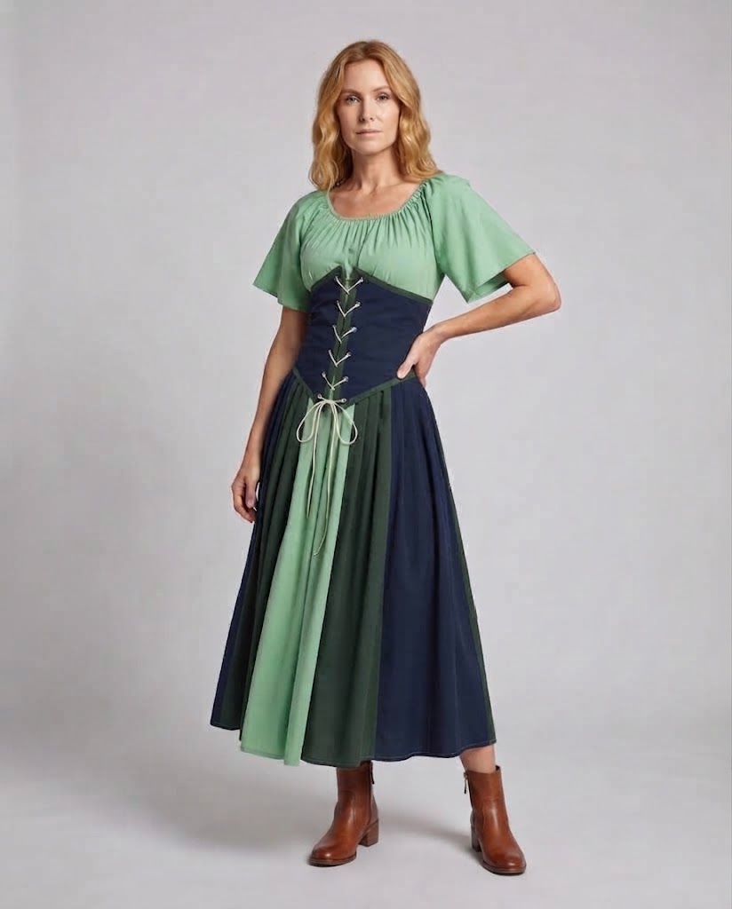 Damen Wickelkleid mit kompliziertem Schnürdesign und fließendem Rock Echo Archiv