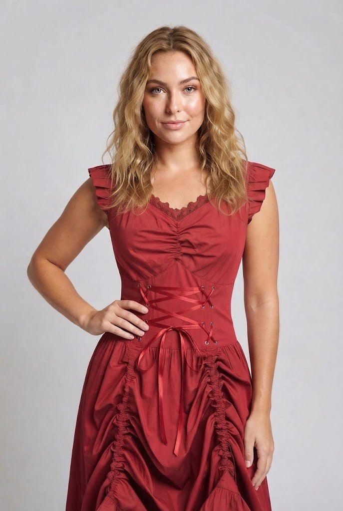 Damen romantisches Kleid mit Rüschendetails und eleganter Schnürung Echo Archiv