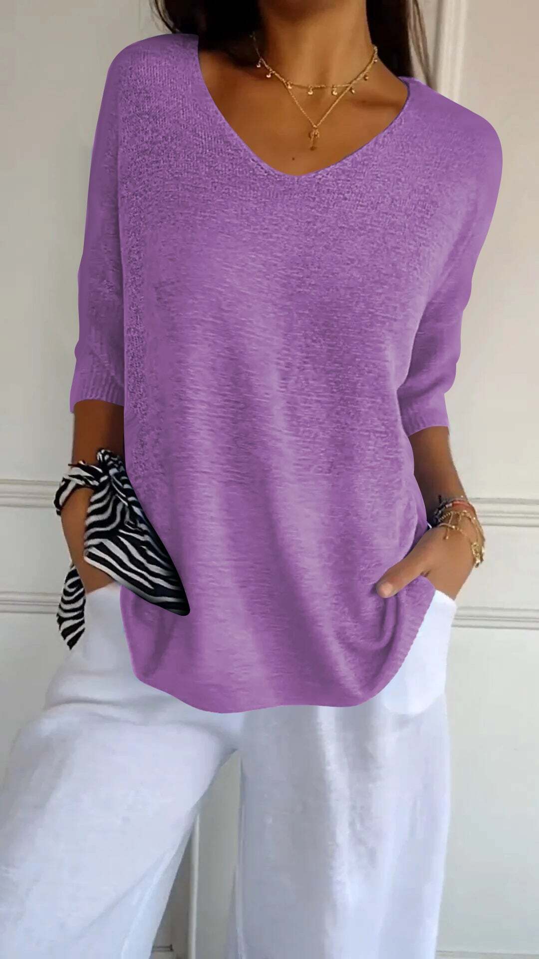 Pullover gestricktes Shirt mit V-Ausschnitt